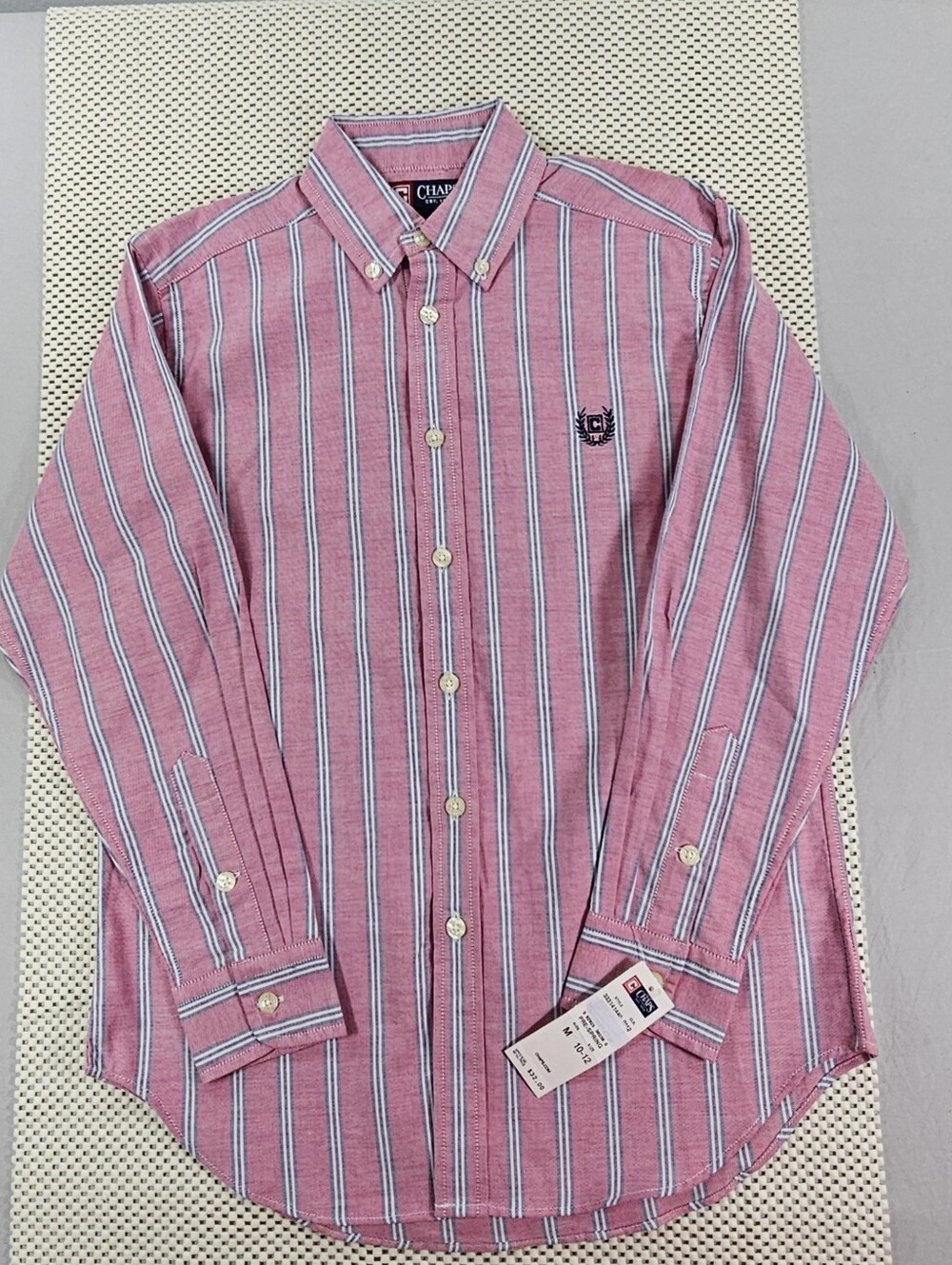 CHAPS 100% Cotton Boy's Oxford button-down shirt.  M 10-12 Red, White, Blue NWT